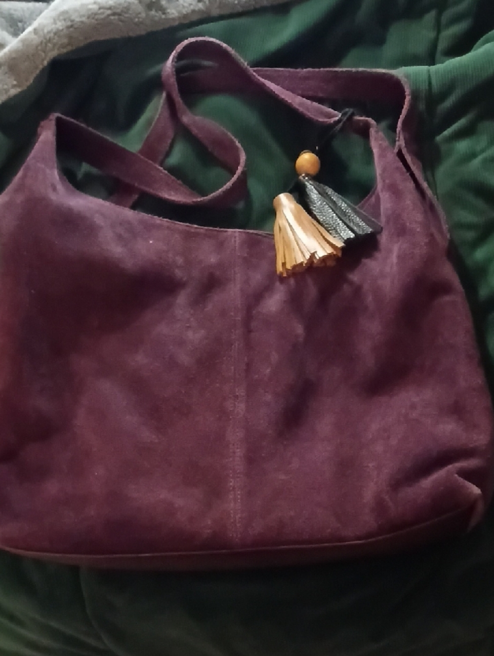 The Sak Plum Suede Shoulder Bag with Tassel Charm